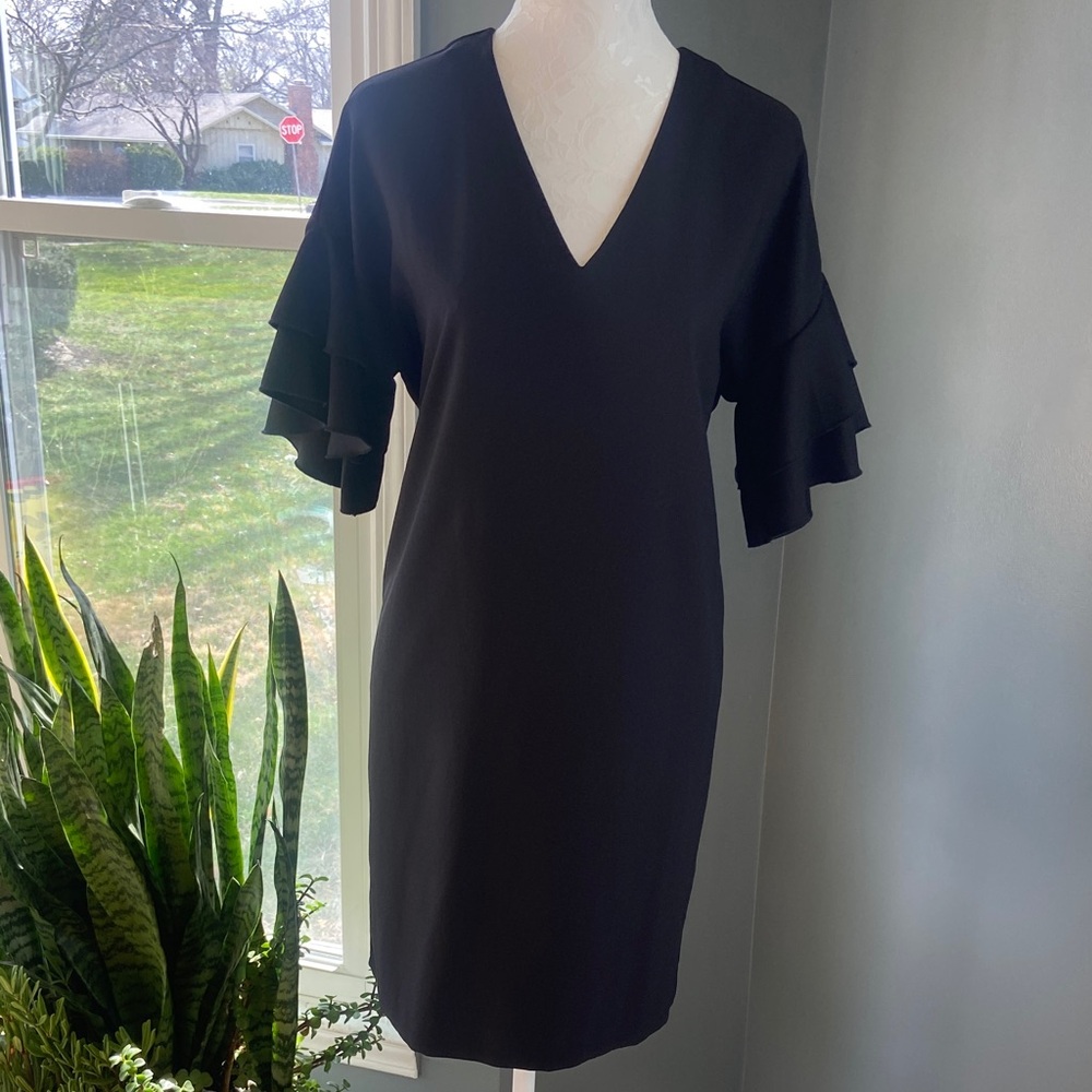 Banana Republic V-Neck Flutter Sleeve Dress in Black
